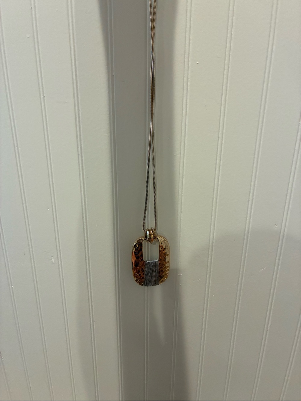 Gold and Silver Pendant Necklace with Textured Accent